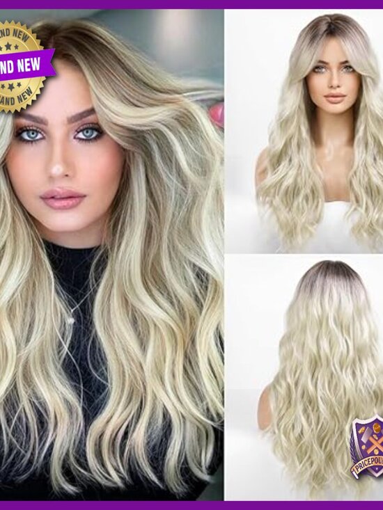 Long Wavy Wig Human Hair Synthetic Blend Lightweight Breathable Daily Wear main image 6